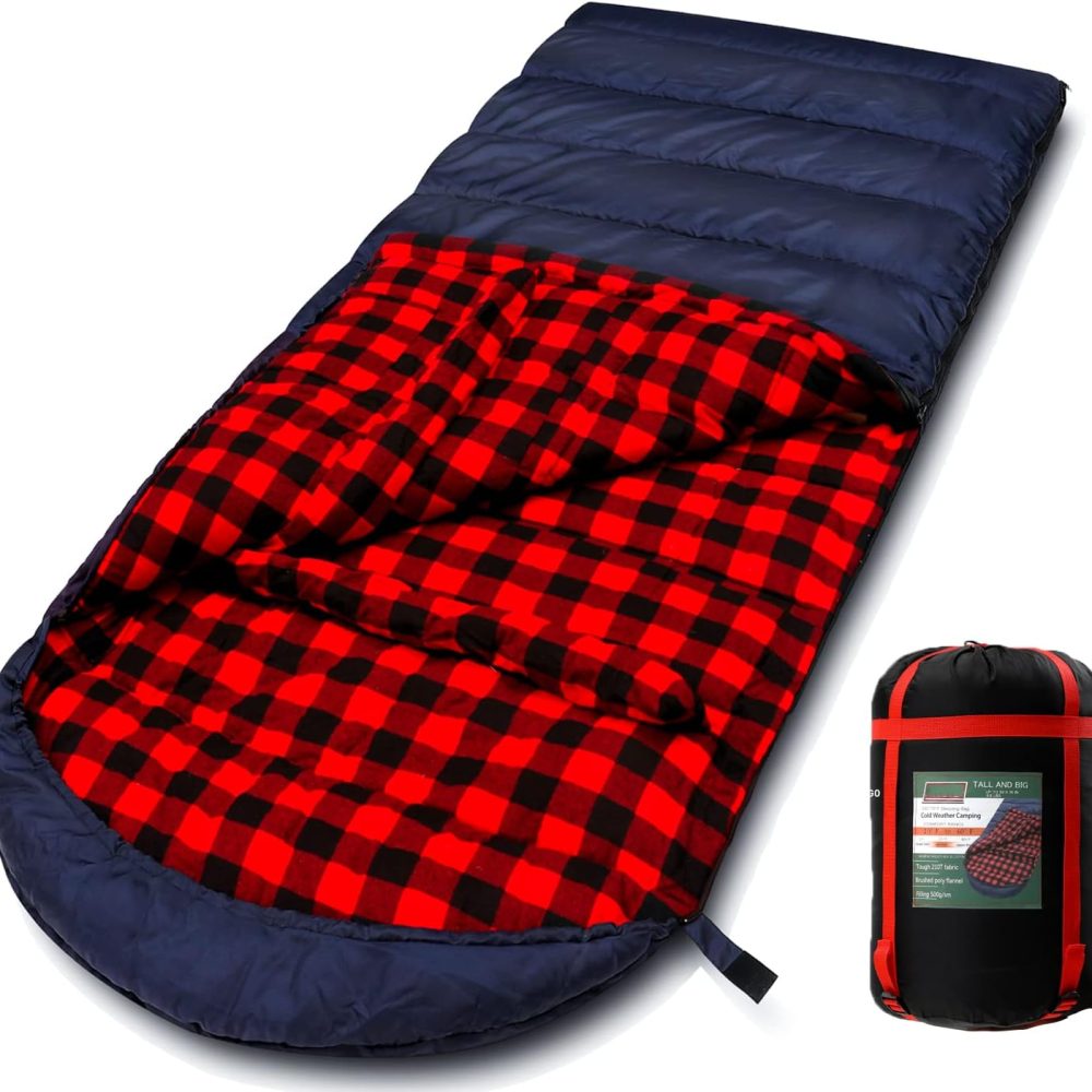 0 Degree Sleeping Bag Cotton Flannel Sleeping Bags for Adults Cold Weather Camping Winter Zero Degree Warm Weather Big and Tall