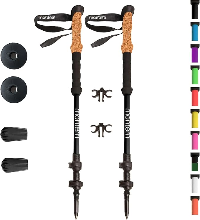 Montem Ultra Strong Trekking, Walking, and Hiking Poles - One Pair (2 Poles) - Collapsible, Lightweight, Quick Locking, Weather-Resistant and Ultra Durable