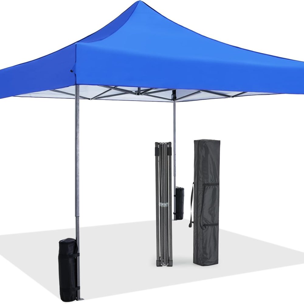 DUMOS Canopy Tents 10x10 Heavy Duty with Sand Bags, Pop Up Canopy for Vendor Market,Parties,Backyard with Carrying Bag, Waterproof Portable Tent Pop Up Shade 10FT BU