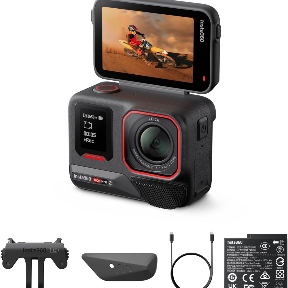 Insta360 Ace Pro 2 Standard Dual Battery Bundle -8K Waterproof Action Camera Co-Engineered with Leica, 1/1.3" Sensor, Dual AI Chip, Leading Low Light, Superior Audio, Flip Screen & AI Editing
